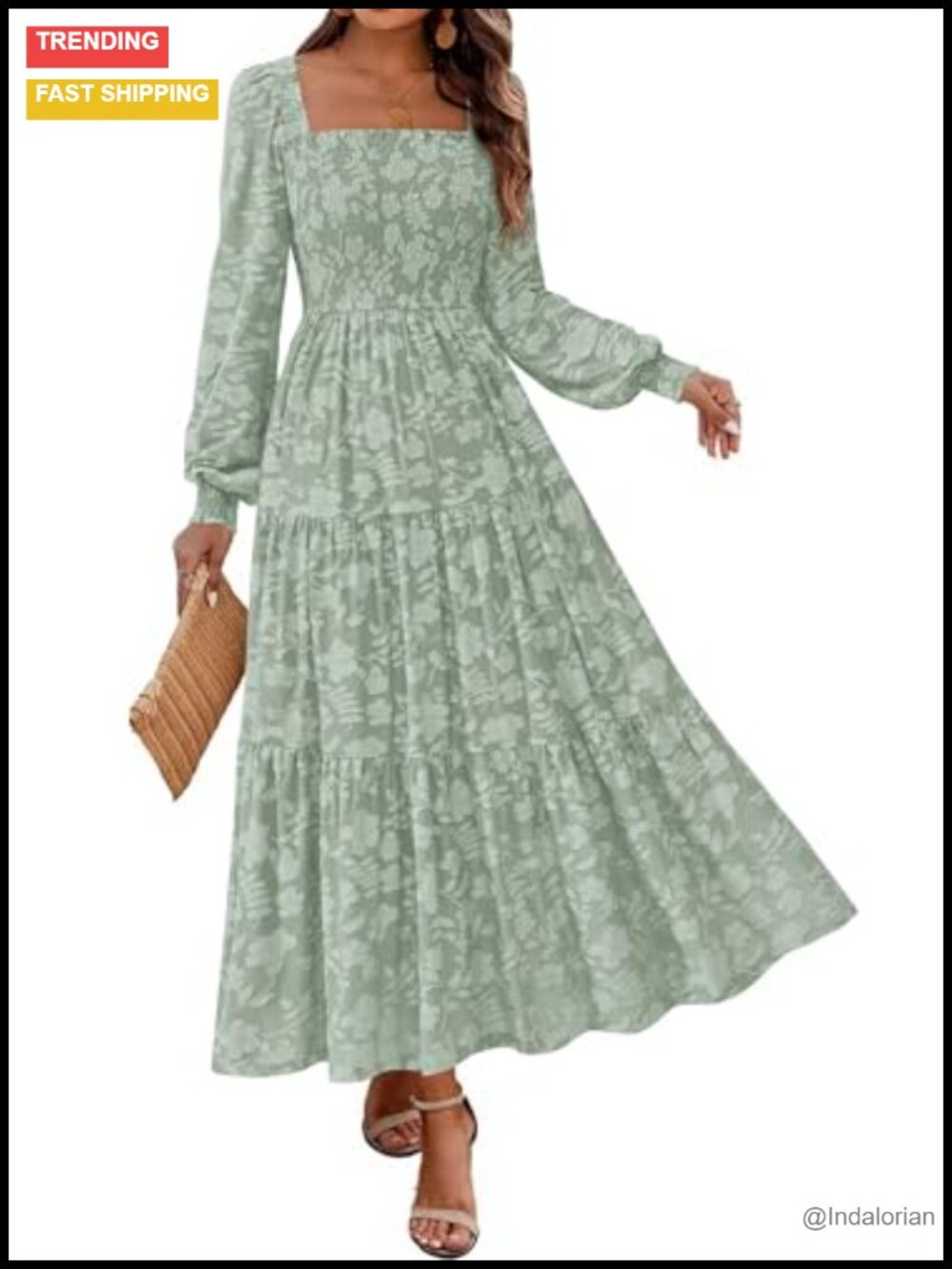 Long Sleeve Smocked Floral Maxi Dress Formal Wedding Guest